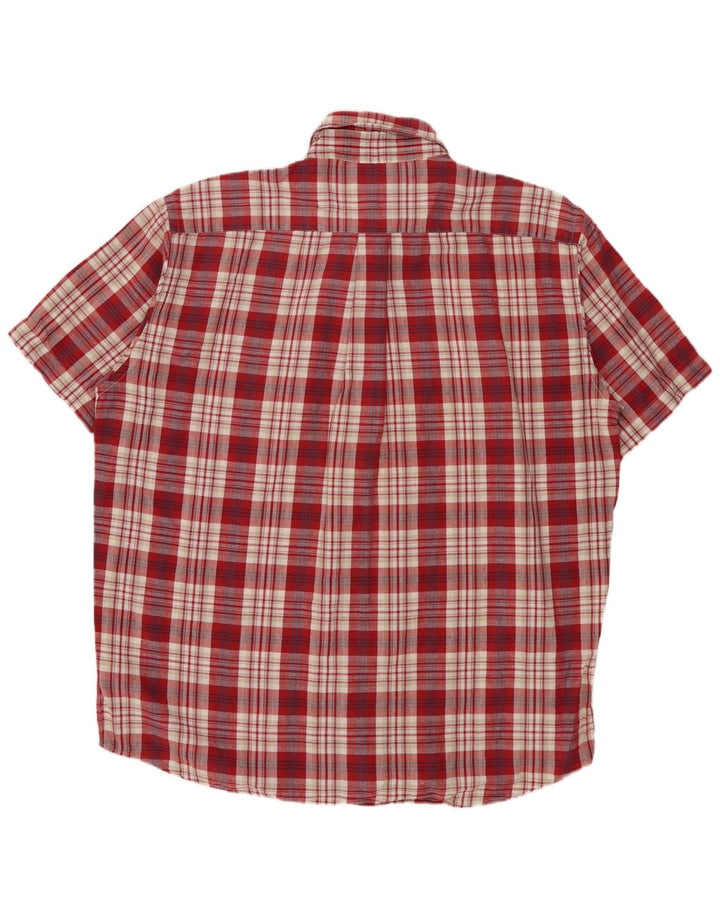 MURPHY & NYE Camisa de manga corta para hombre de algodón a cuadros rojos grandes