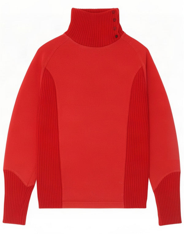 Primo Emporio Suéter tipo jersey con cuello y botones para mujer UK 46 Large Red Merino Wool