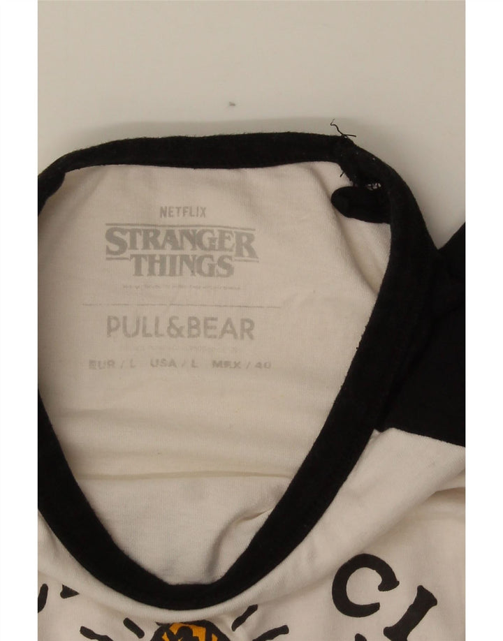 Pull & Bear - Camiseta gráfica para hombre, talla grande, color blanco, algodón color block