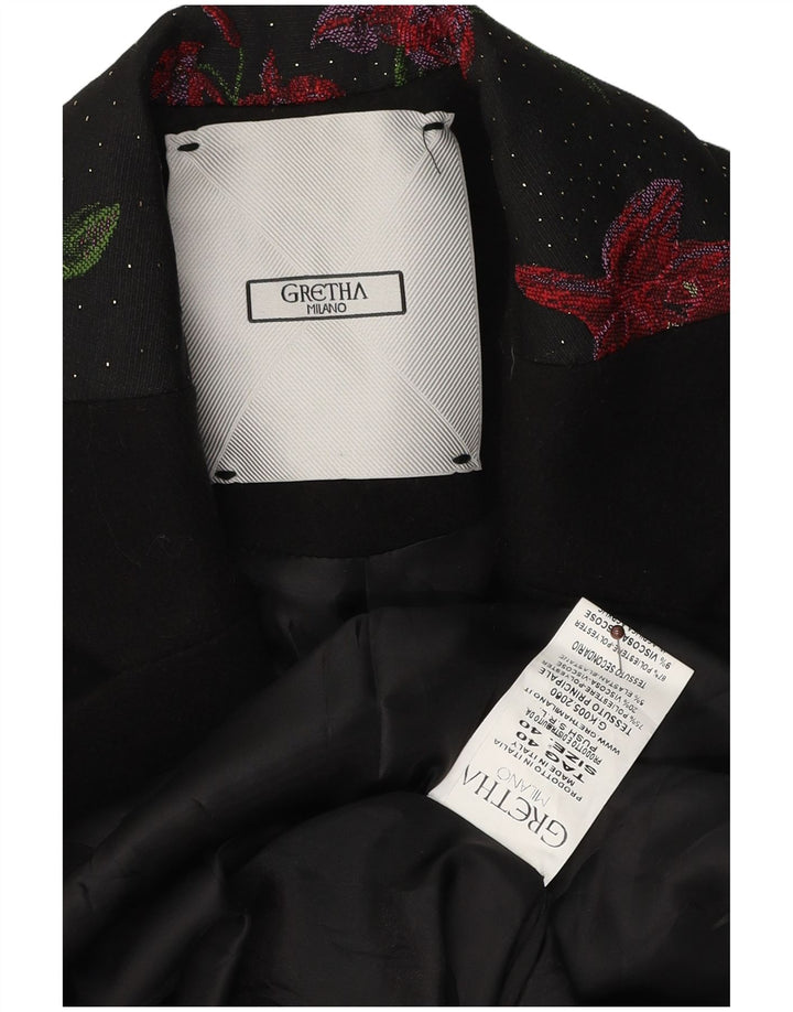 Gretha Milano Abrigo extragrande para mujer IT 40 Poliéster floral negro pequeño