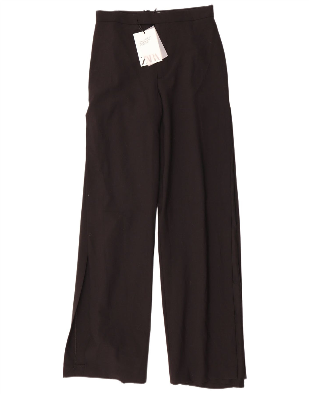 Zara Mujer Pantalones Casuales De Pierna Ancha Medianos W28 L35 Poliéster Negro