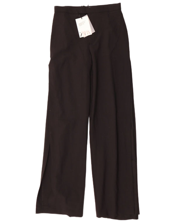 Zara Mujer Pantalones Casuales De Pierna Ancha Medianos W28 L35 Poliéster Negro