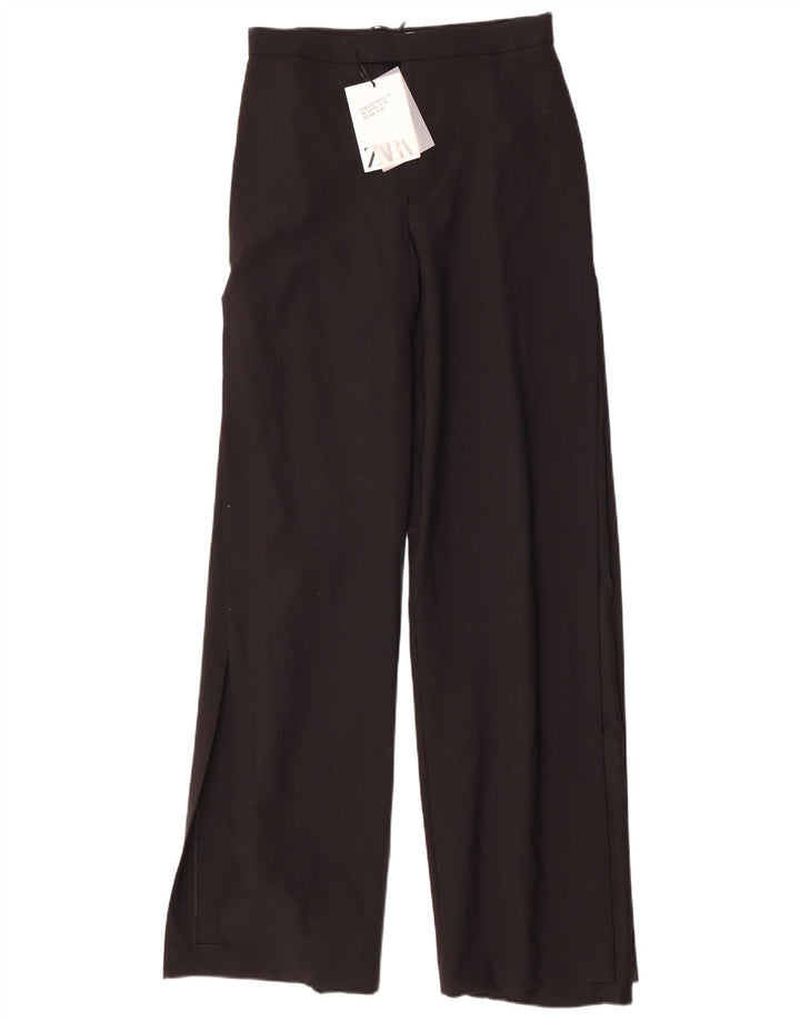 Zara Mujer Pantalones Casuales De Pierna Ancha Medianos W28 L35 Poliéster Negro