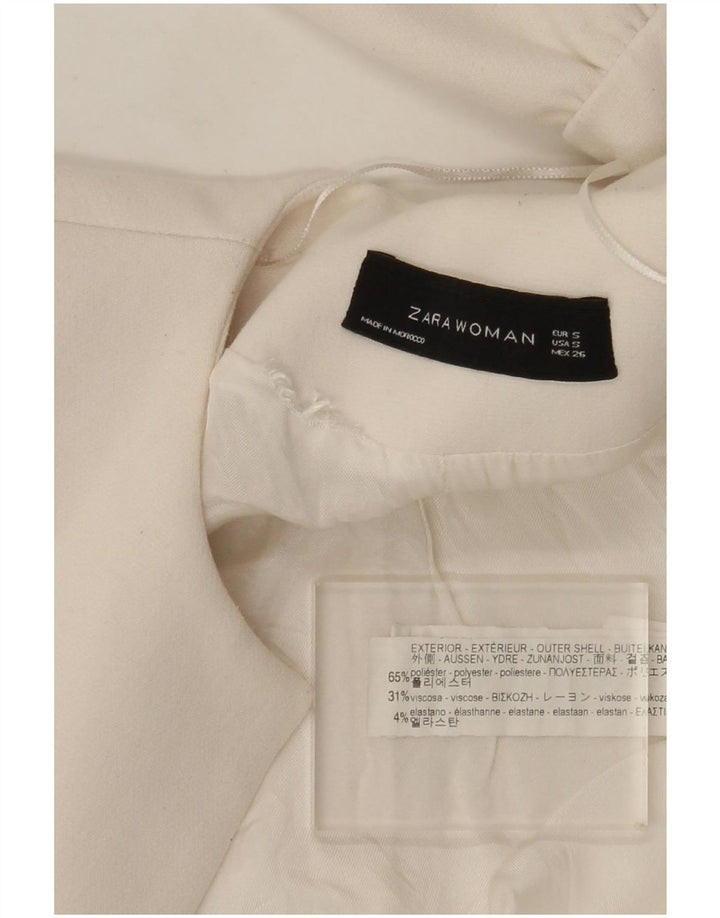 Zara Mujer Chaqueta Americana Larga Abierta UK 10 Small Poliéster Blanco