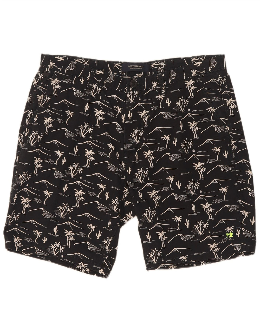 Scotch & Soda Pantalones cortos chinos con estampado abstracto para hombre W32 Medium Black Hawaiian