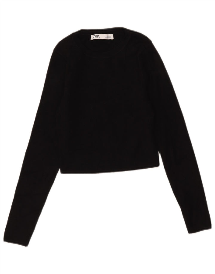 Zara Mujer Crop Top Manga Larga UK 42 Medium Negro