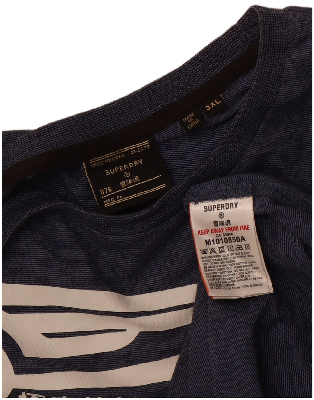 Superdry Camiseta gráfica para hombre Top 3XL Algodón a rayas azul marino