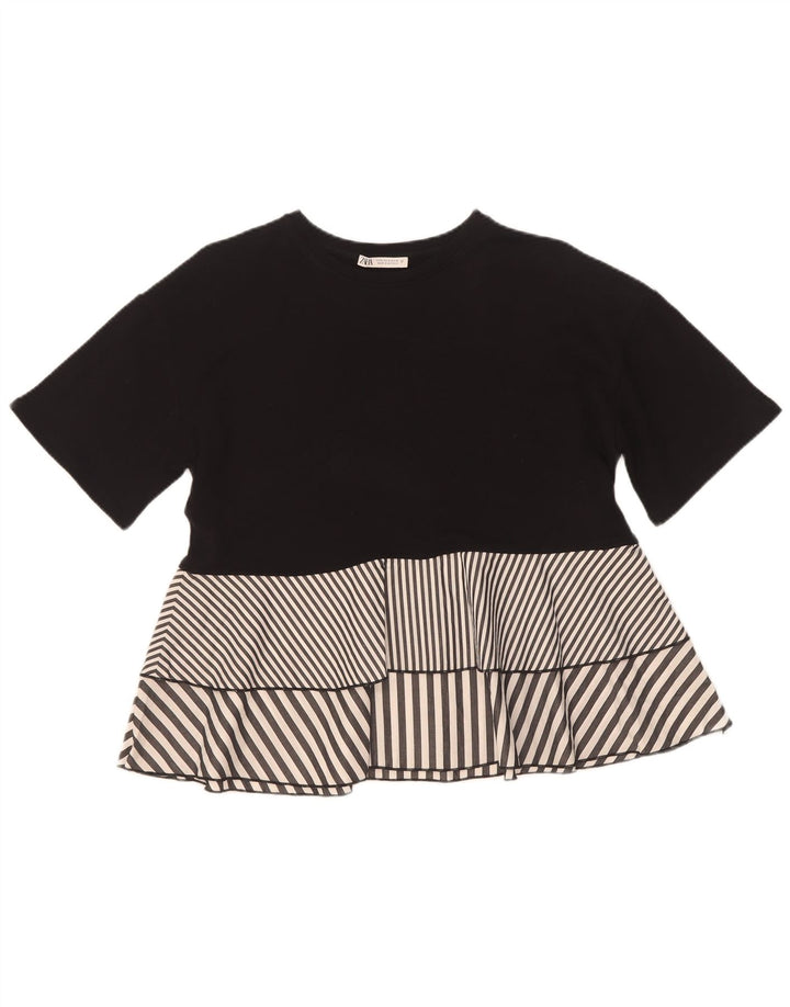Zara Mujer Blusa Top UK 10 Small Negro Rayas