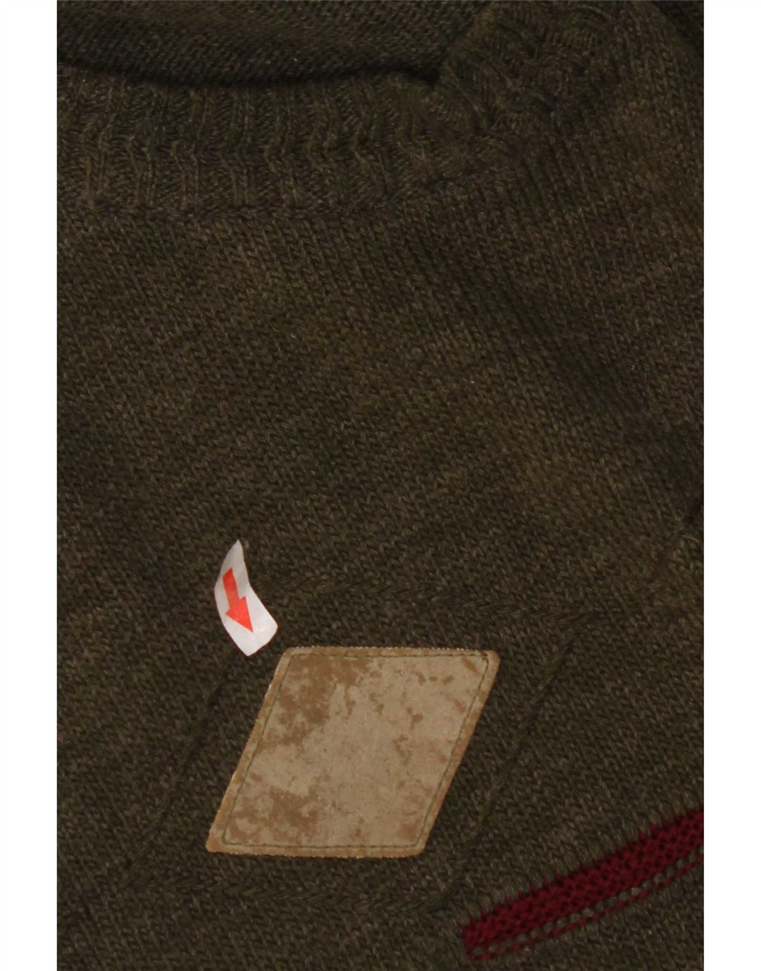 Vintage hombres cuello redondo jersey suéter medio caqui Argyle/Diamante