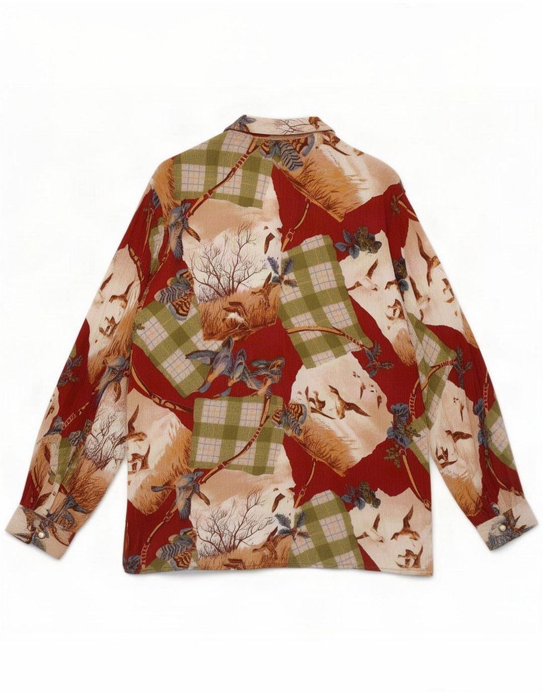 Vintage mujer camisa blusa Reino Unido 16 grande multicolor patchwork naturaleza