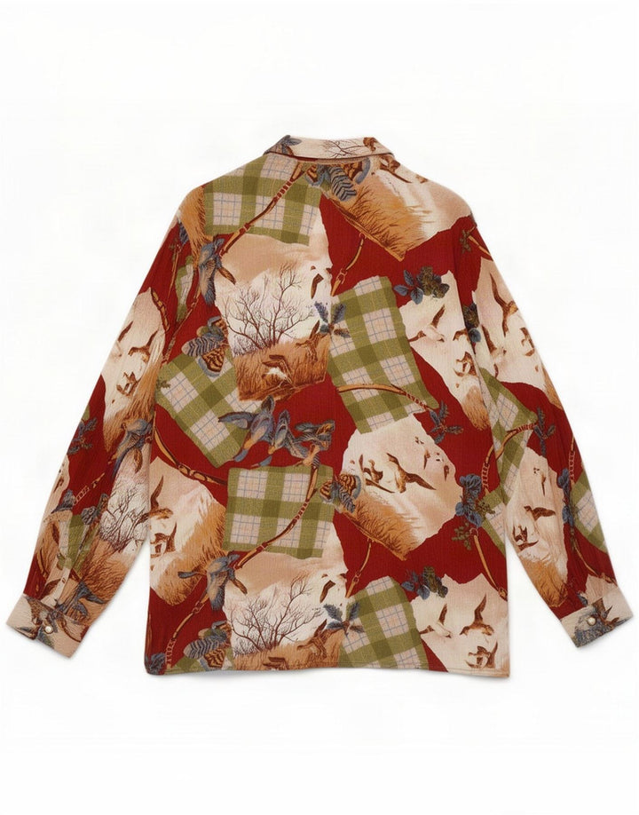 Vintage mujer camisa blusa Reino Unido 16 grande multicolor patchwork naturaleza