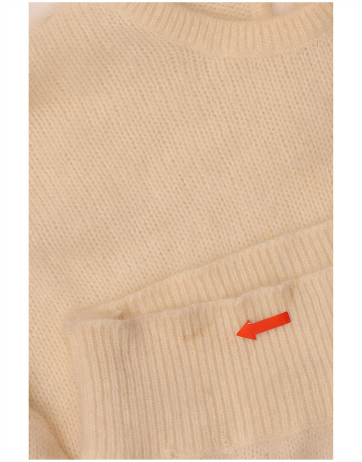 VINTAGE Mujer Crew Neck Jumper Suéter Reino Unido 14 Medio Blanco Apagado