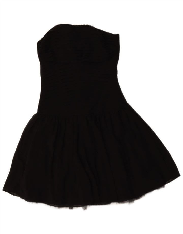 Zara Vestido Sin Tirantes Para Mujer UK 8 Small Poliéster Negro
