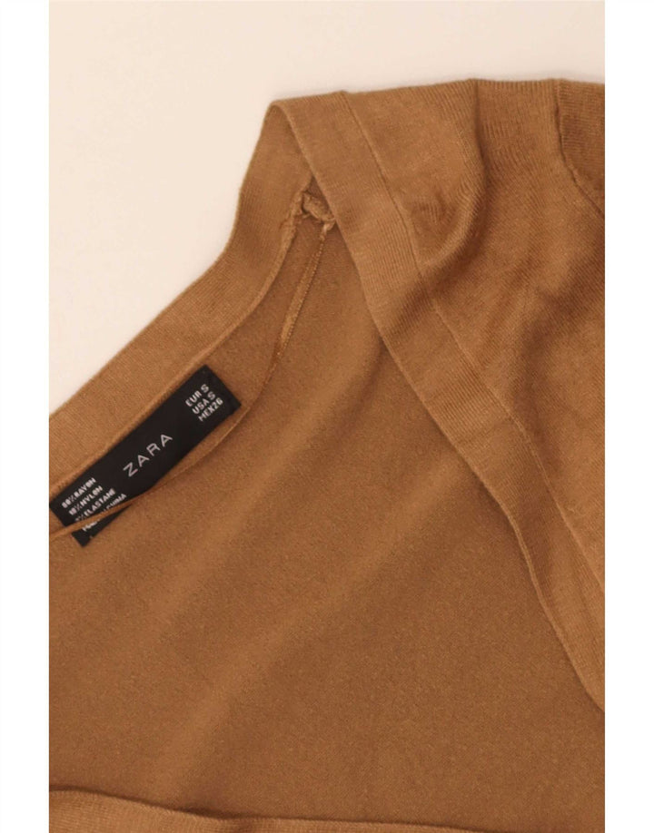 Zara Mujer Cárdigan Suéter UK 10 Pequeño Rayón Beige