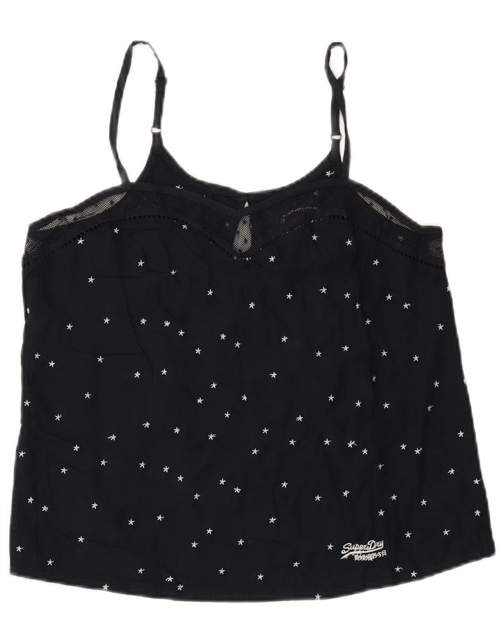 Superdry Top corto de tirantes con estampado abstracto para mujer, talla 40, azul marino mediano