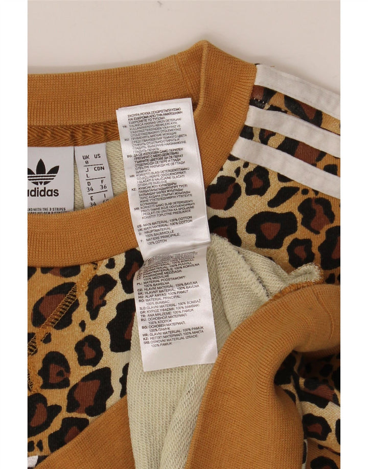 ADIDAS Sudadera extragrande para mujer, talla 8, talla pequeña, color beige, estampado animal