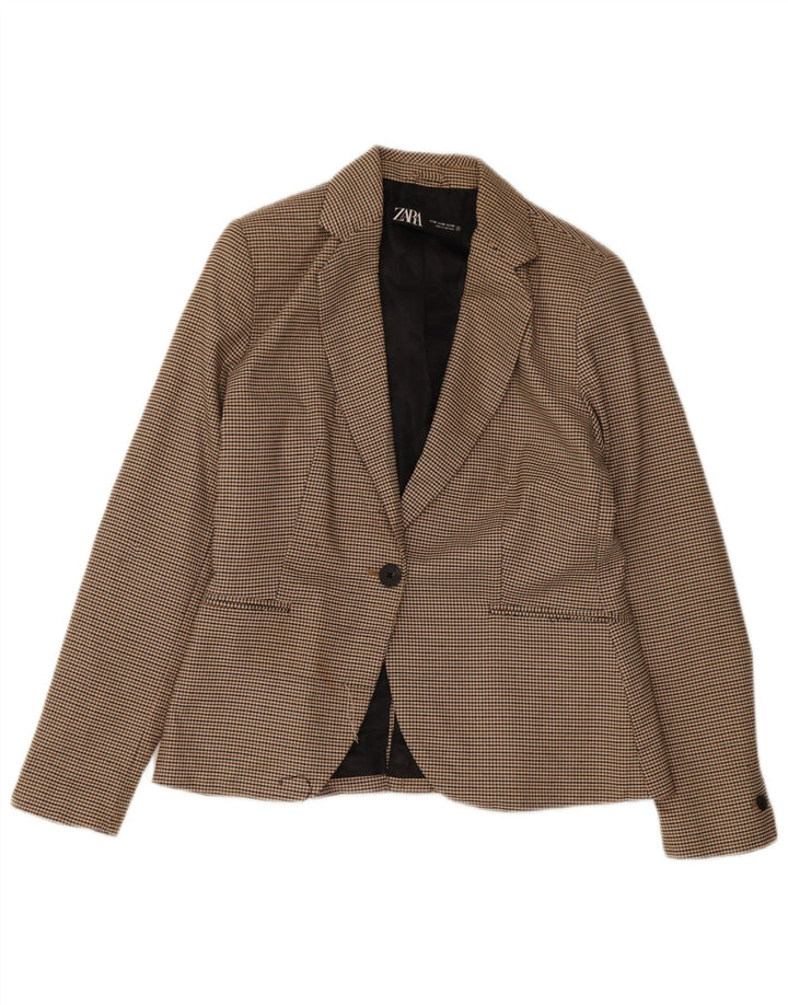 Zara Chaqueta Blazer De 1 Botón Para Mujer EU 38 Small Marrón Pata De Gallo