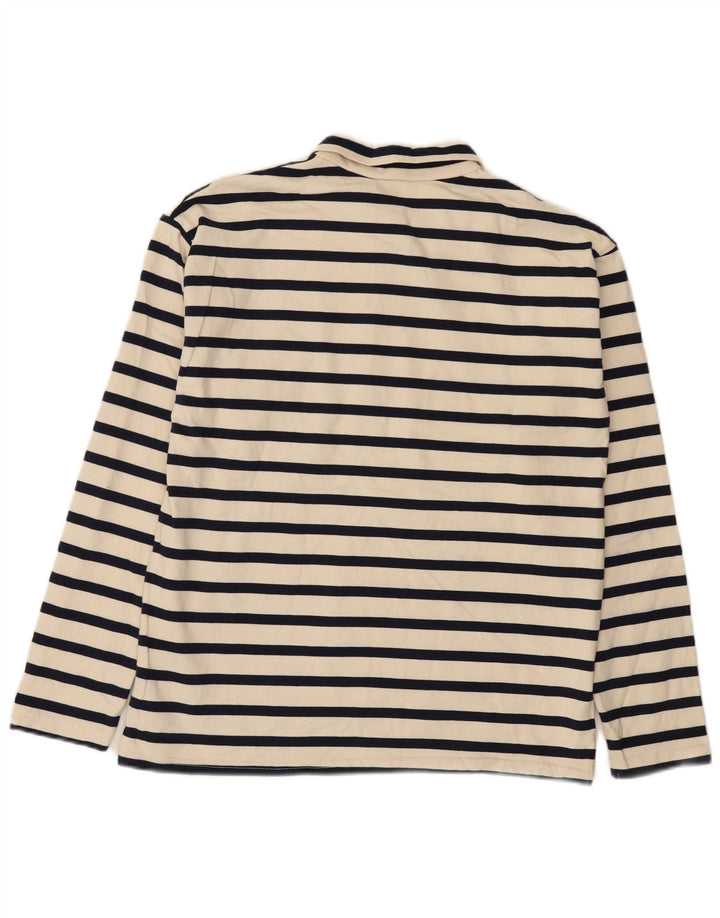 Zara Hombre Polo De Manga Larga De Algodón A Rayas Blanco Roto Mediano