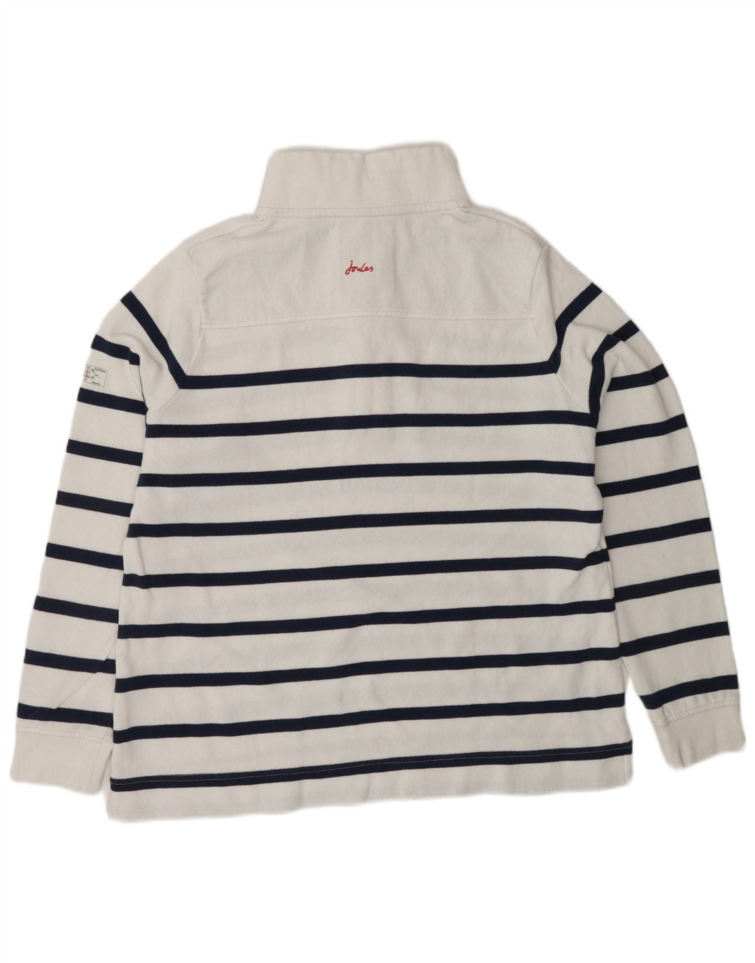 JOULES Sudadera con cuello y botones para mujer, talla 40, talla grande, color blanco a rayas