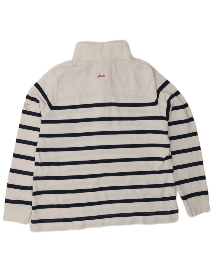 JOULES Sudadera con cuello y botones para mujer, talla 40, talla grande, color blanco a rayas