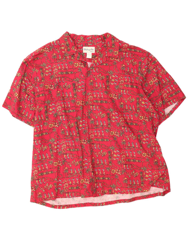Bishop St. Apparel Camisa de manga corta para hombre 4XL Algodón floral rojo