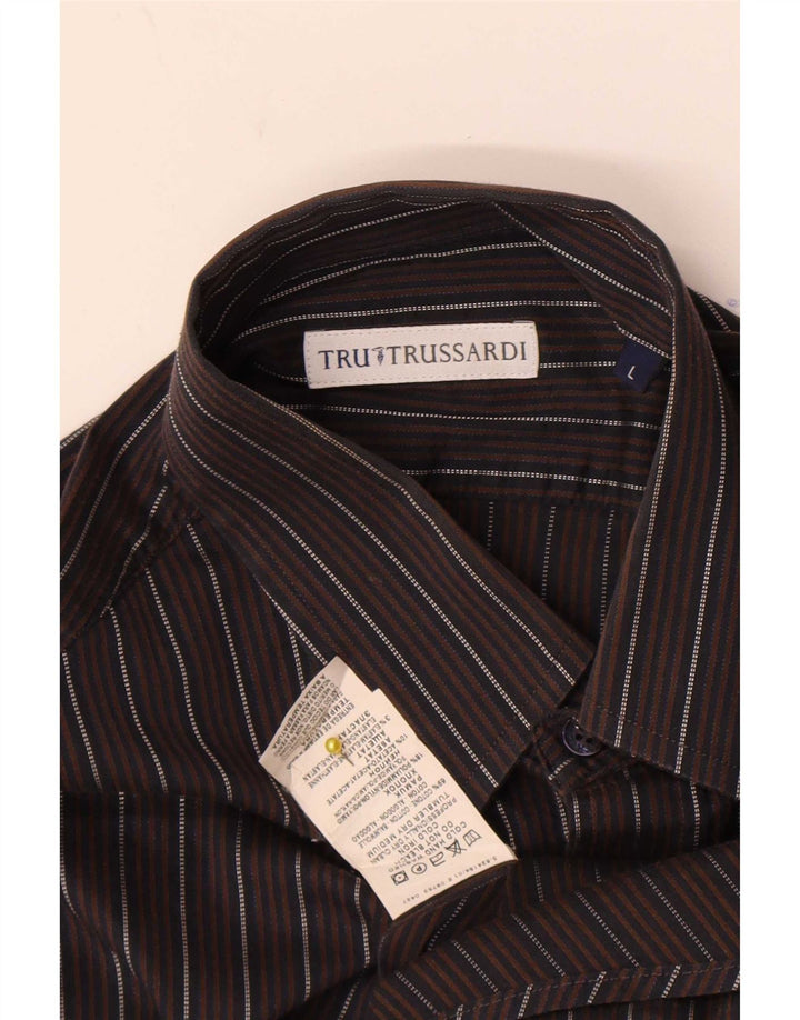 Camisa Trussardi Hombre Large Algodón A Rayas Marrón