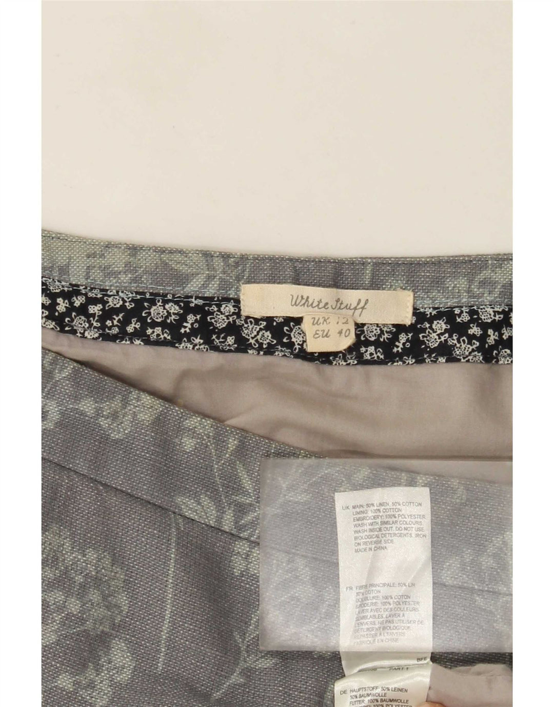 Falda midi para mujer White Stuff UK 40 Medium W32 Lino floral gris