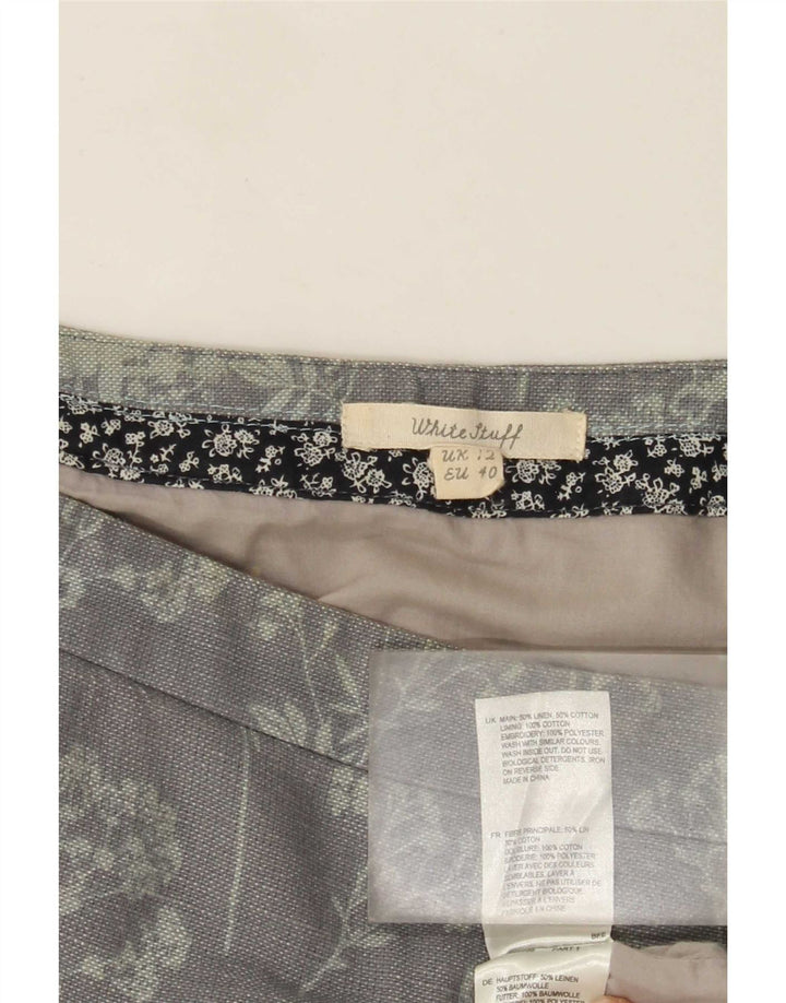 Falda midi para mujer White Stuff UK 40 Medium W32 Lino floral gris