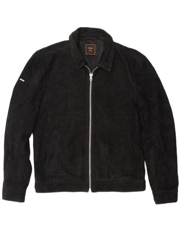 SUPERDRY Chaqueta de ante para hombre UK 36 Small Black Leather