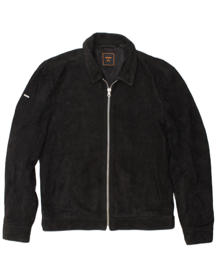 SUPERDRY Chaqueta de ante para hombre UK 36 Small Black Leather