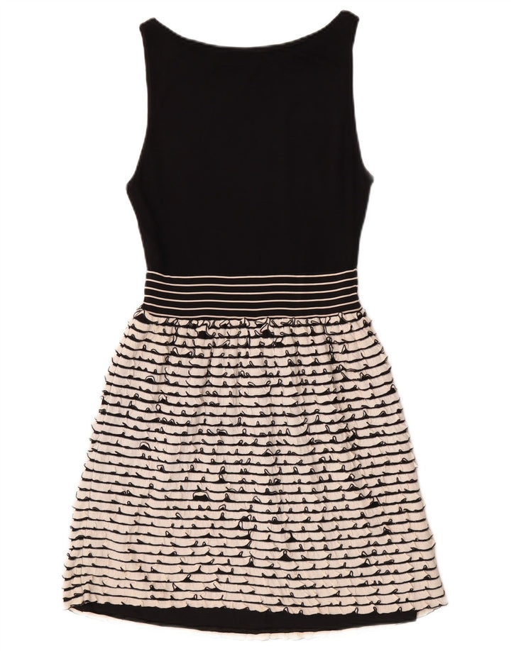 Zara Mujer Vestido Básico Sin Mangas UK 8 Small Negro Rayas