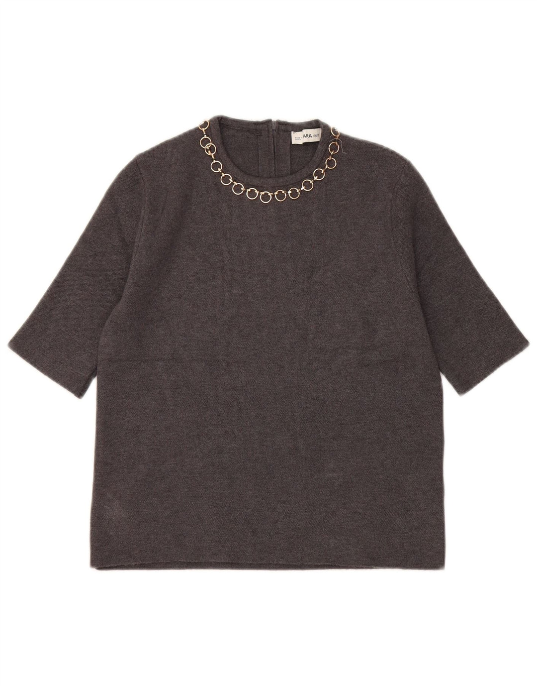 Zara Mujer Crop Blusa Top UK 10 Small Gris Viscosa