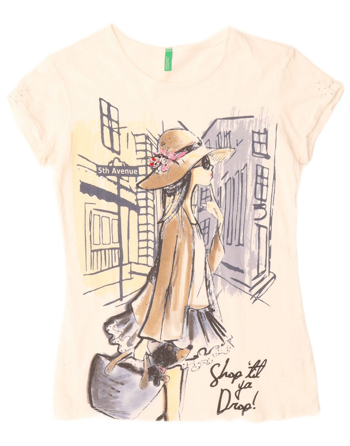 BENETTON Camiseta gráfica para niña 11-12 años 2XL Blanco Algodón