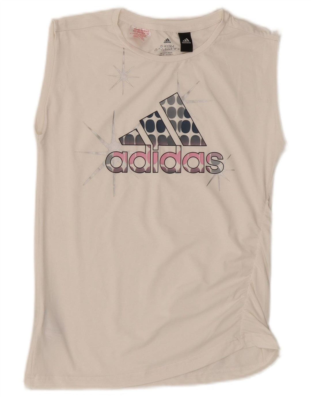 Adidas Camiseta sin mangas estampada para niña 13-14 años Poliéster blanco roto