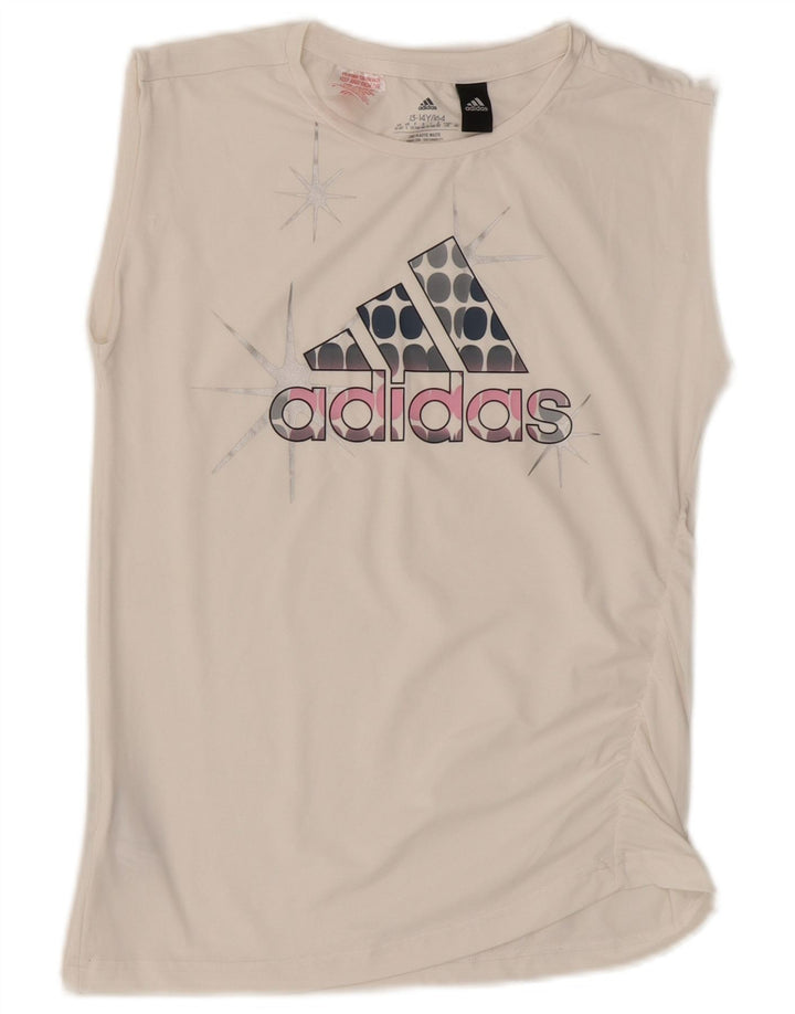 Adidas Camiseta sin mangas estampada para niña 13-14 años Poliéster blanco roto