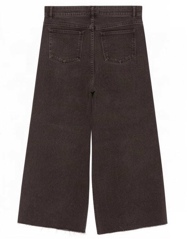 Zara Vaqueros recortados de cintura alta y pierna ancha para mujer EU 42 Large W32 L24 Negro
