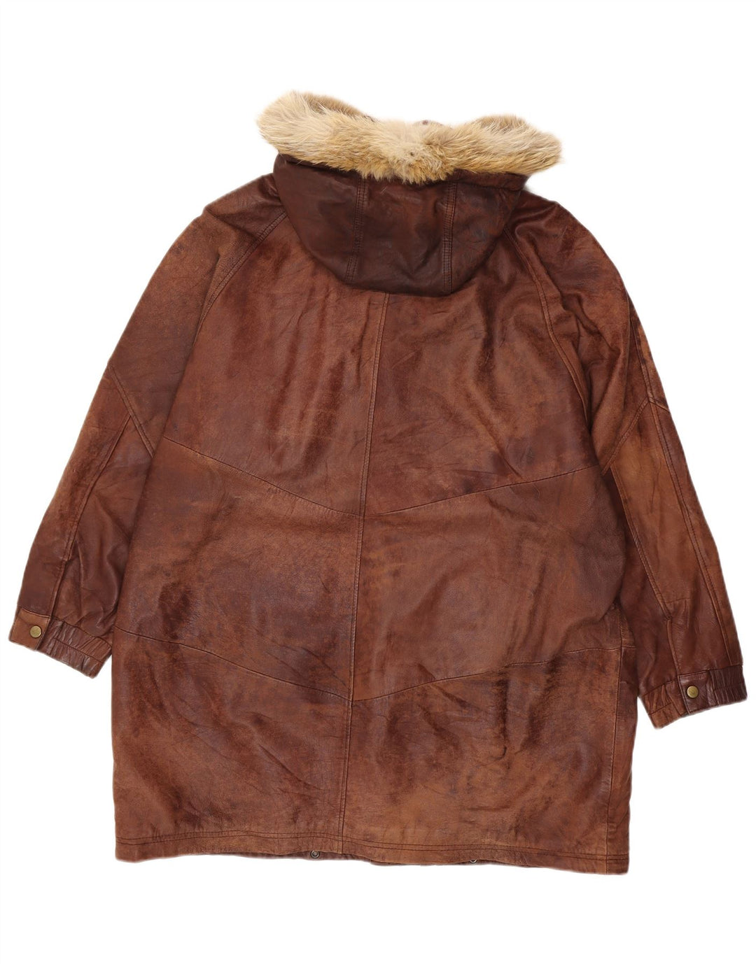 VINTAGE Abrigo de cuero con capucha de gran tamaño para mujer EU 44 XL Cuero marrón