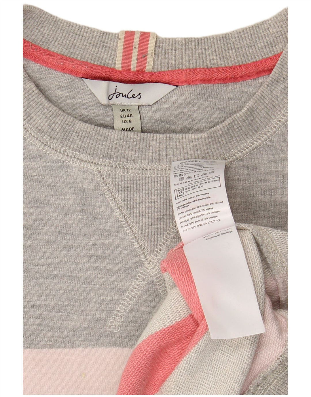 JOULES Sudadera para mujer Jumper UK 12 Algodón a rayas gris medio