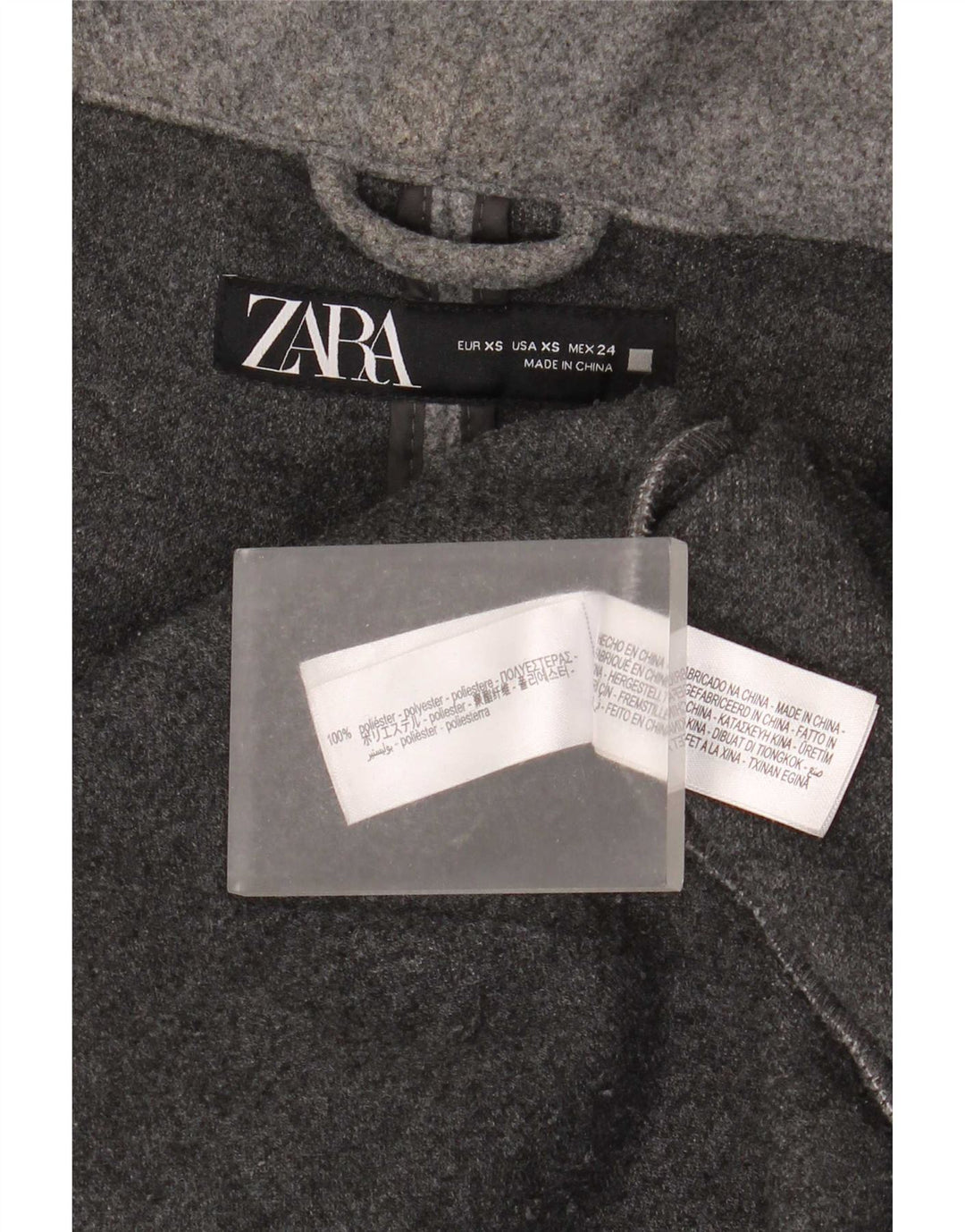 Zara Mujer Abrigo extragrande con capucha UK 6 XS Poliéster gris