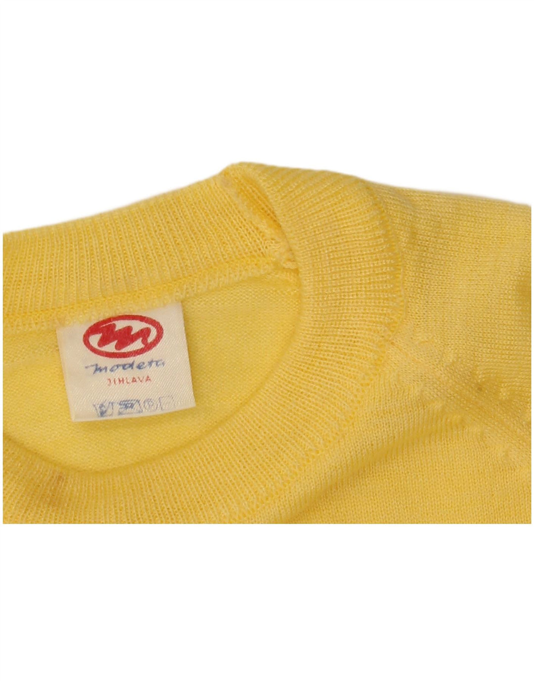 VINTAGE suéter de cuello redondo para mujer Reino Unido 16 amarillo grande
