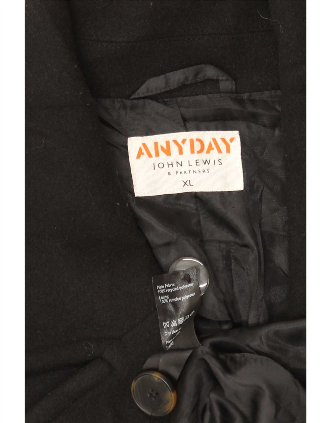 John Lewis Abrigo extragrande con doble botonadura para mujer UK 18 XL Poliéster negro