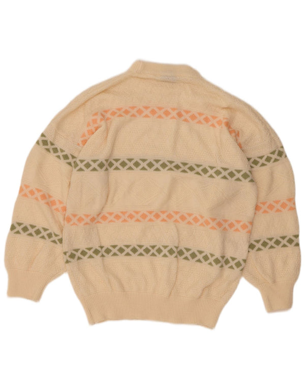 Vintage mujeres tortuga cuello jumper suéter Reino Unido 16 grande off blanco geométrico