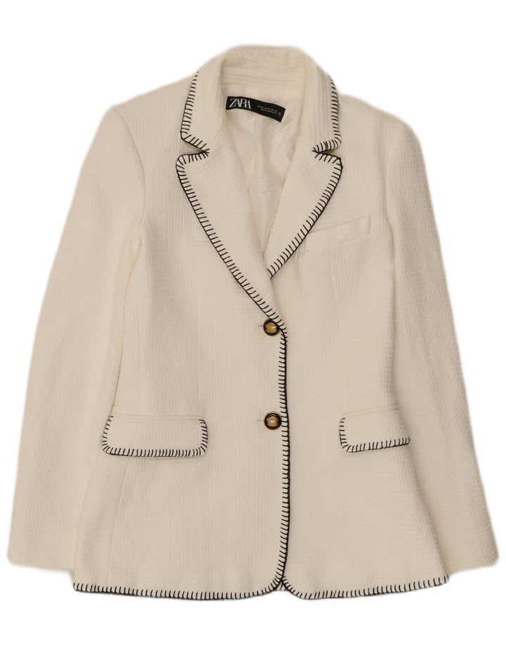 Zara Mujer Chaqueta Blazer De 2 Botones UK 6 XS Blanco