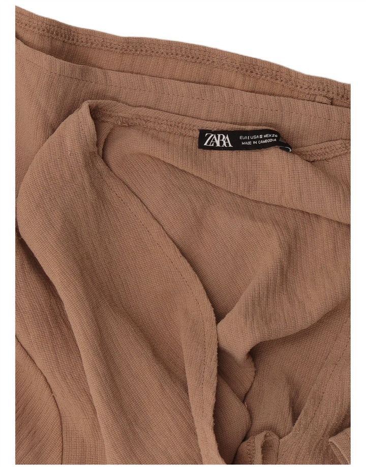 Zara Mujer Blusa Manga 1/2 Top UK 10 Small Marrón