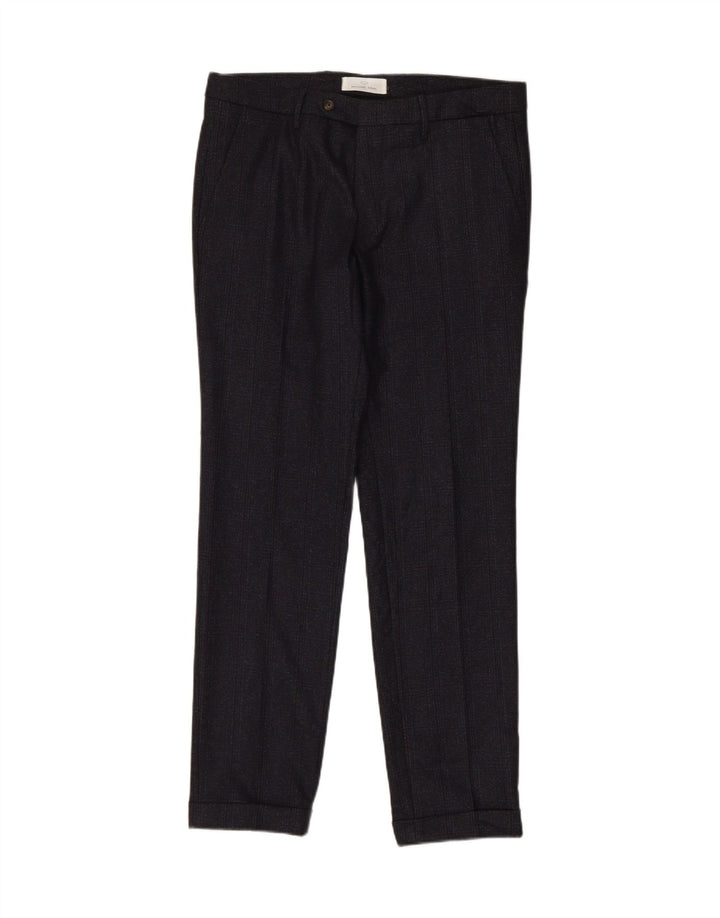 MICHAEL COAL Mens Slim Suit Trousers W36 L31 Navy Blue Check Wool Vintage Michael Coal and Second-Hand Michael Coal from Messina Hembry 