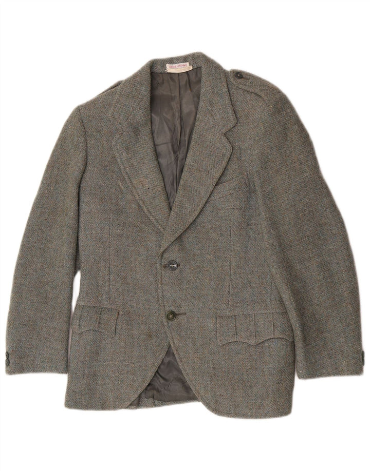 Harris Tweed Chaqueta militar de 2 botones para mujer UK 8 Small Khaki Wool