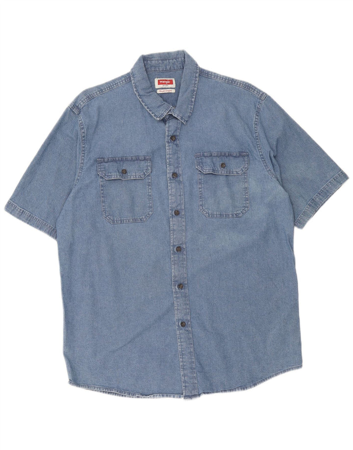 Wrangler Camisa Vaquera De Manga Corta Para Hombre Algodón Azul Grande