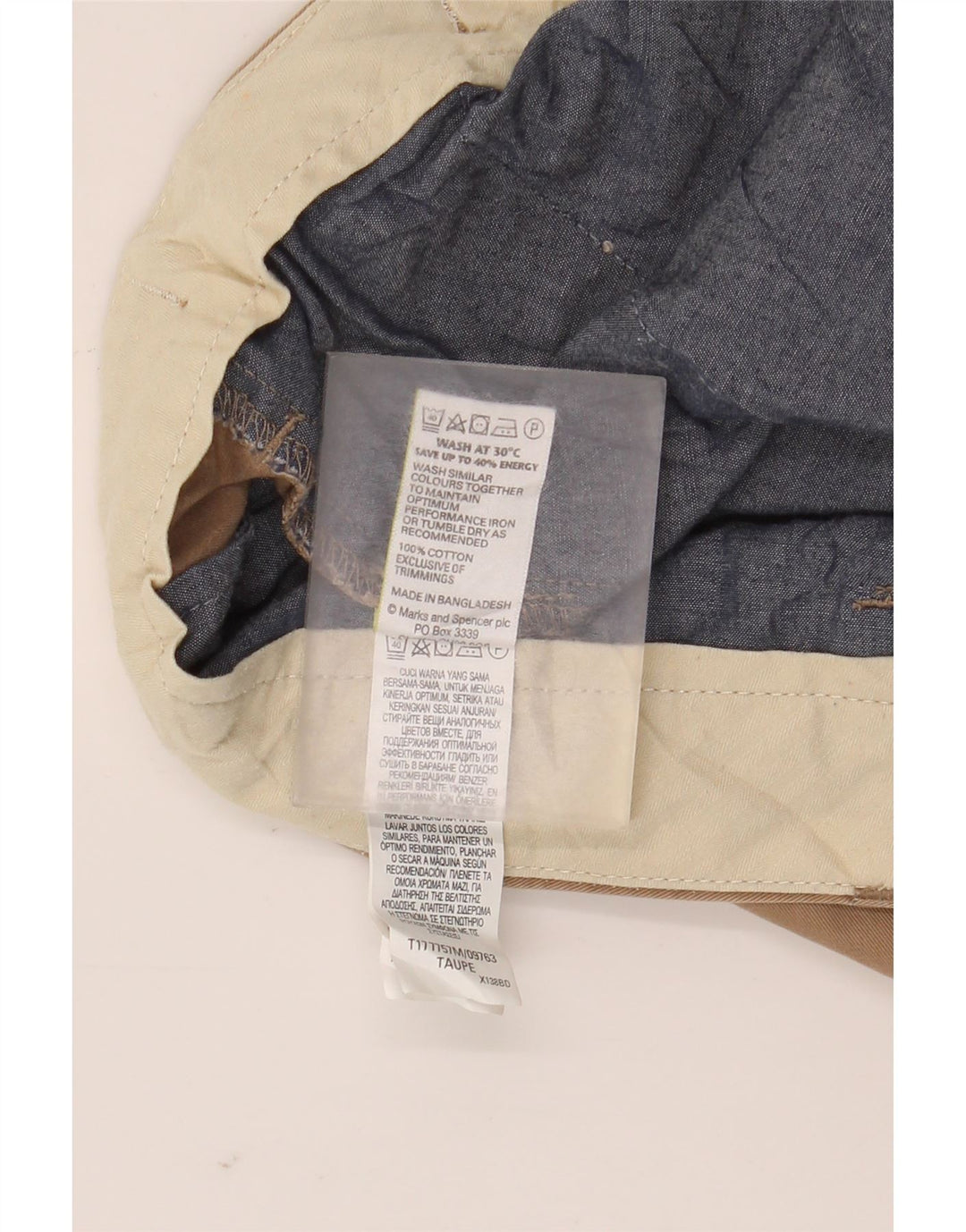 Marks & Spencer Pantalones cortos chinos para hombre W40 XL Algodón beige