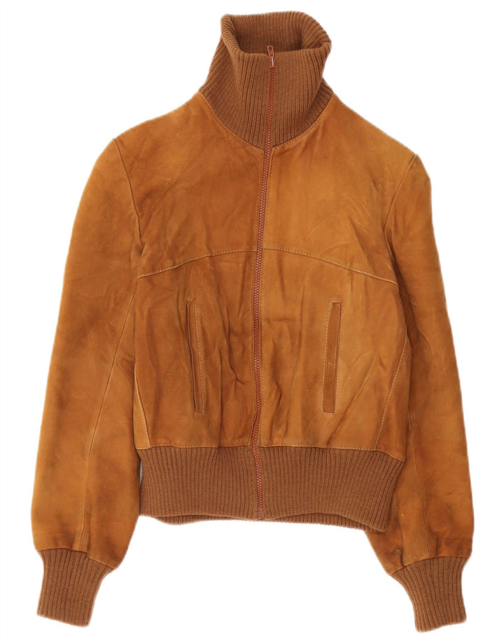 Vintage mujer ante bomber chaqueta Reino Unido 10 pequeño marrón