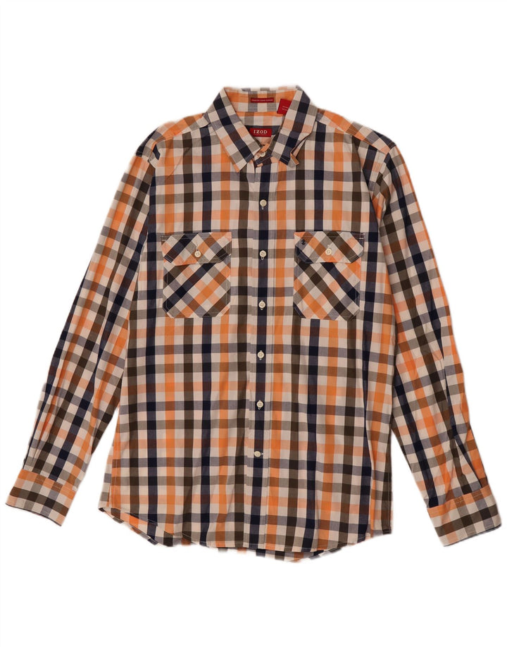 Camisa Izod Hombre Slim Fit De Algodón A Cuadros Naranja Medio